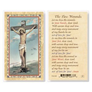 The Five Wounds Gold-Stamped Laminated Prayer Card (pack of 25)