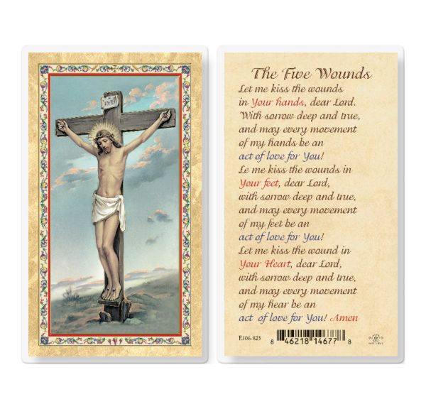 The Five Wounds Gold-Stamped Laminated Prayer Card (pack of 25)