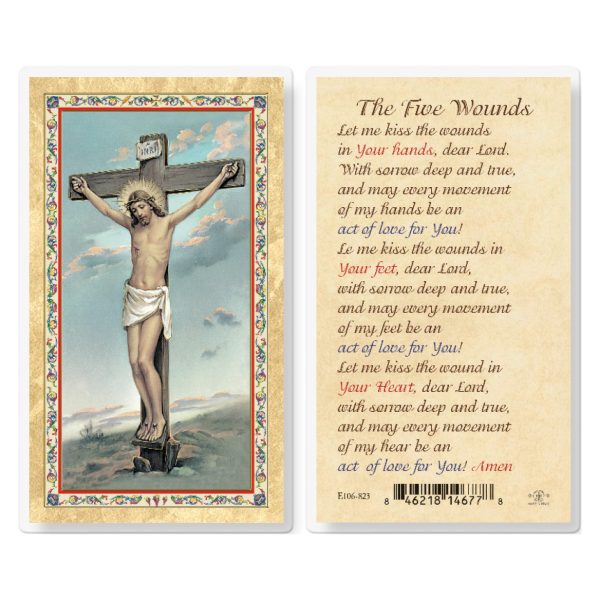 The Five Wounds Gold-Stamped Laminated Prayer Card (pack of 25)