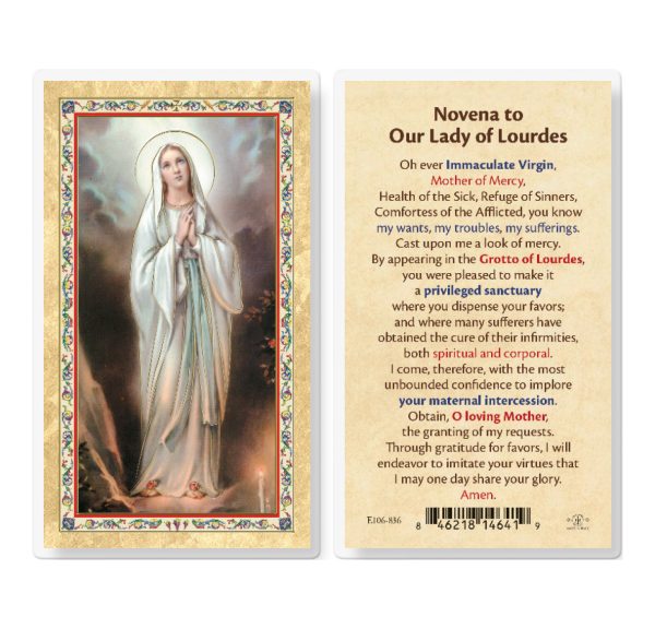 Novena to Our Lady of Lourdes Gold-Stamped Laminated Prayer Card (pack of 25)