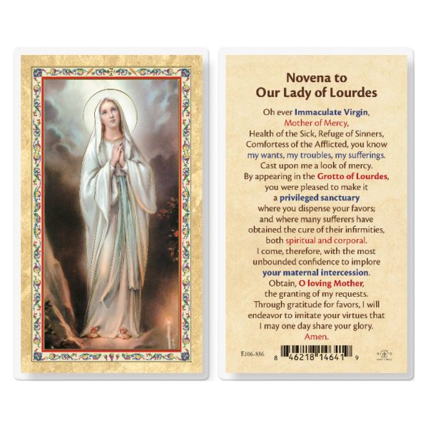 Novena to Our Lady of Lourdes Gold-Stamped Laminated Prayer Card (pack of 25)