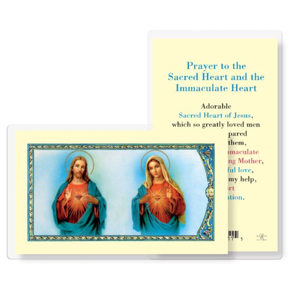 Sacred Heart of Jesus and the Immaculate Heart of Mary Laminated Holy Card (pack of 25)