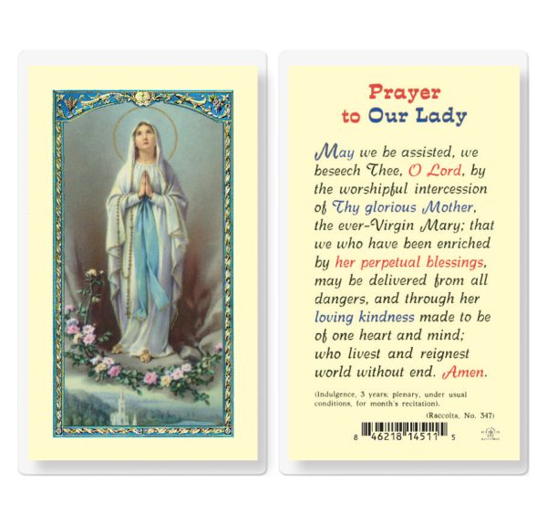Our Lady of Lourdes Laminated Prayer Card (pack of 25)
