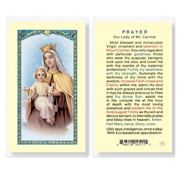 Our Lady of Mount Carmel Laminated Prayer Card (pack of 25)