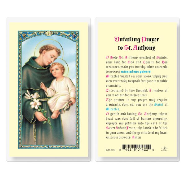 Saint Anthony Unfailing Prayer Laminated Prayer Card (pack of 25)