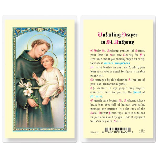 Saint Anthony Unfailing Prayer Laminated Holy Card (pack of 25)