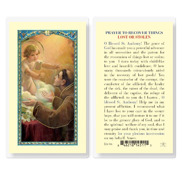 Saint Anthony Lost Things Laminated Prayer Card (pack of 25)