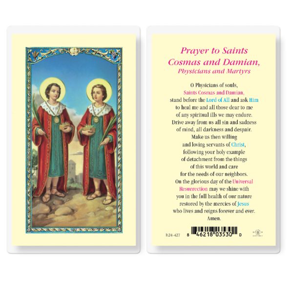 Saints Cosmos and Damian Laminated Prayer Card (pack of 25)