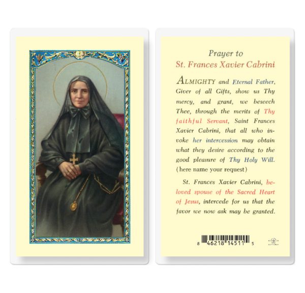 Saint Frances Cabrini Laminated Prayer Card (pack of 25)