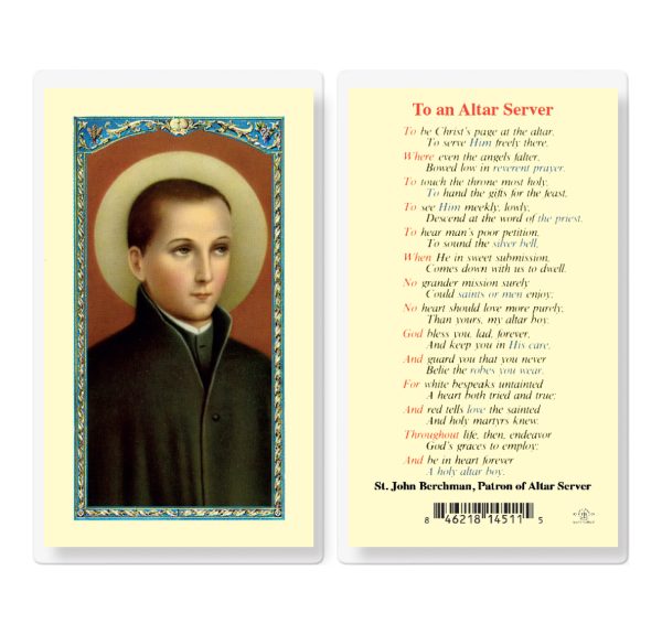 Saint John Berchman Altar Server Laminated Prayer Card (pack of 25)