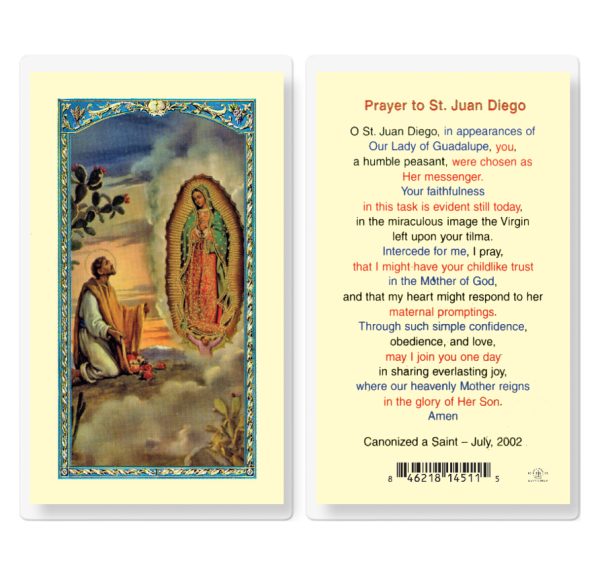 Saint Juan Diego with Guadalupe Laminated Prayer Card (pack of 25)