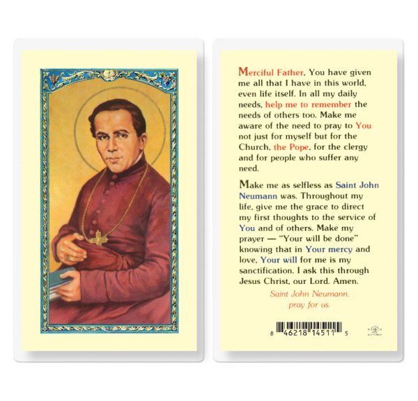 Saint John Neumann Pray for Us Laminated Prayer Card (pack of 25)