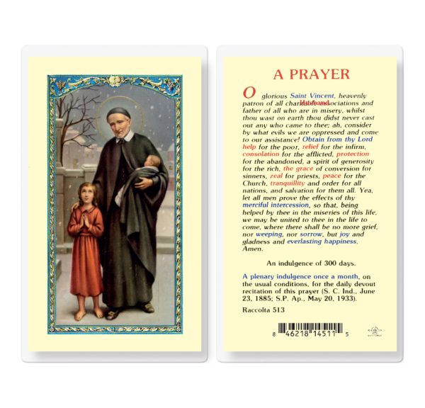 Saint Vincent de Paul Laminated Prayer Card (pack of 25)