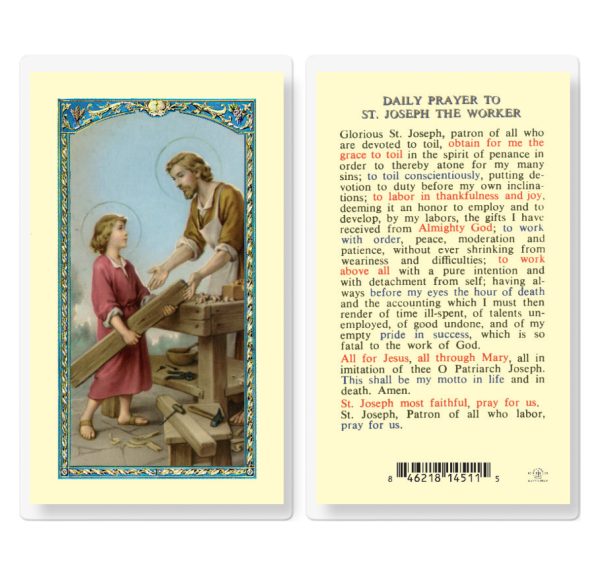 Saint Joseph The Worker Laminated Prayer Card (pack of 25)