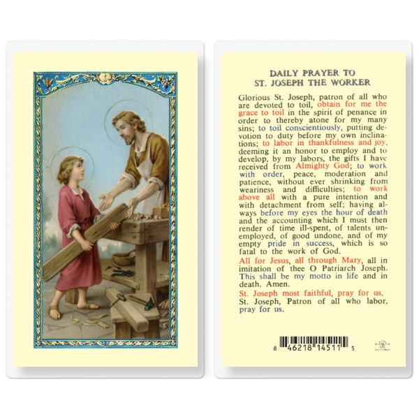 Saint Joseph The Worker Laminated Holy Card (pack of 25)
