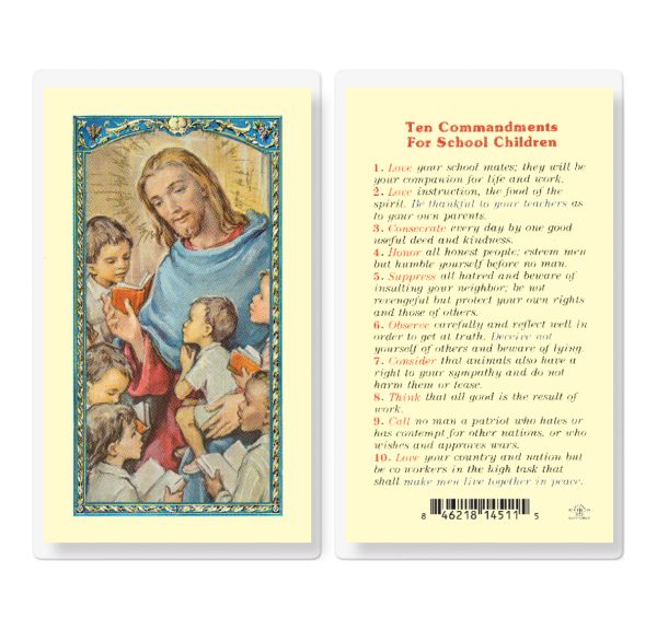 Ten Commandments for School Kids Laminated Prayer Card (pack of 25)