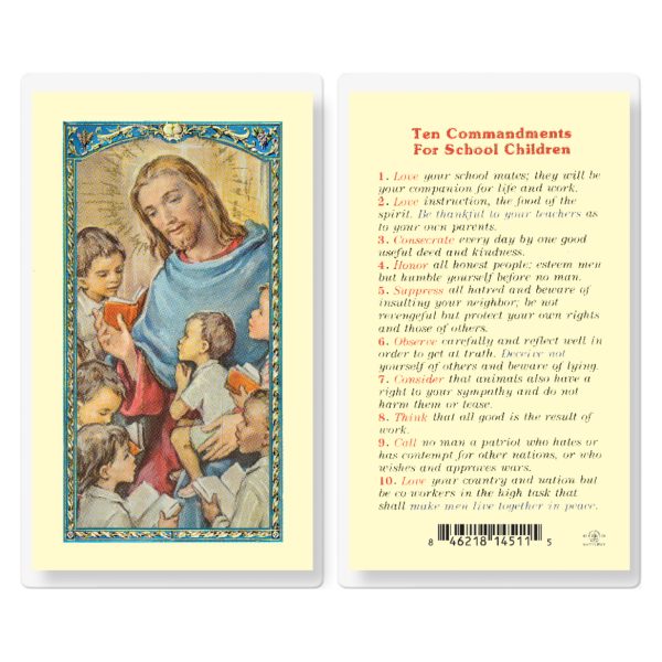 Ten Commandments for School Kids Laminated Holy Card (pack of 25)