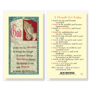 Thought for Today Alcoholics Laminated Prayer Card (pack of 25)