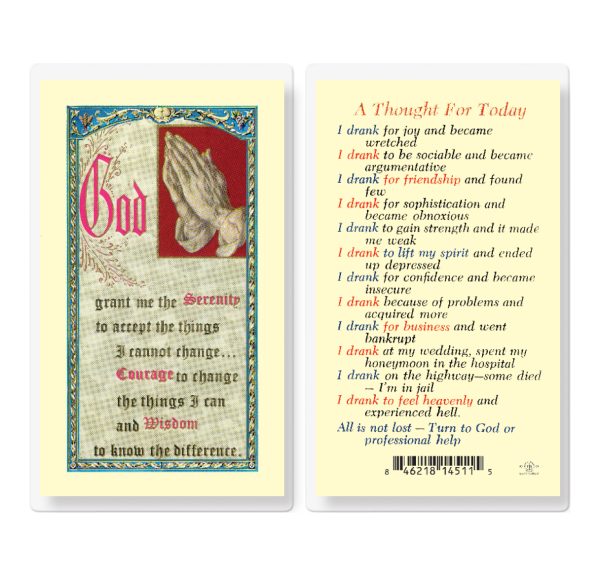 Thought for Today Alcoholics Laminated Prayer Card (pack of 25)