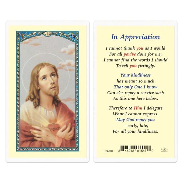 In Appreciation Laminated Holy Card (pack of 25)