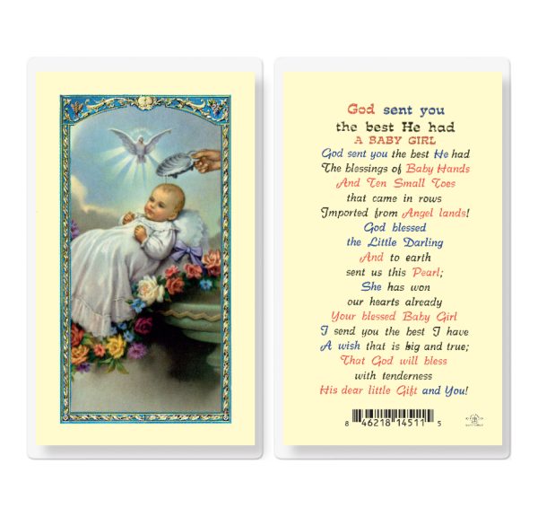 God Sent You the Best-Girl Laminated Prayer Card (pack of 25)