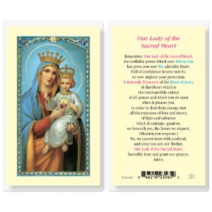 Our Lady of the Sacred Heart Laminated Laminated Prayer Card (pack of 25)