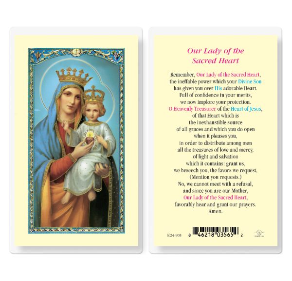 Our Lady of the Sacred Heart Laminated Laminated Prayer Card (pack of 25)
