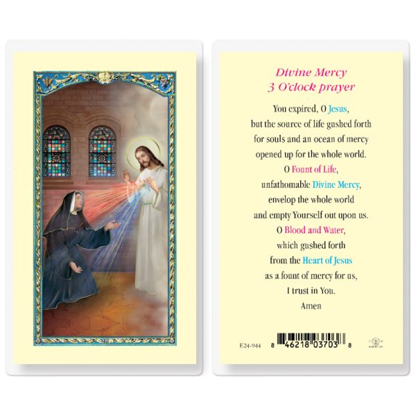 Divine Mercy 3 O'clock Laminated Holy Card (pack of 25)