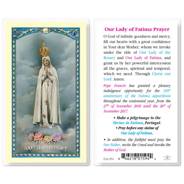 Our Lady of Fatima 100th Anniversary Laminated Holy Card (pack of 25)