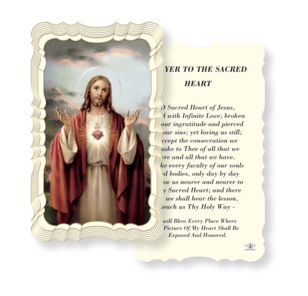 Sacred Heart of Jesus Embossed Linen Prayer Card (Pack of 50)