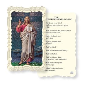 The Ten Commandments Embossed Linen Prayer Card (Pack of 50)