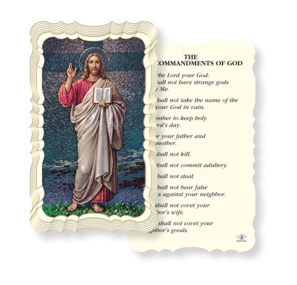 The Ten Commandments Embossed Linen Prayer Card (Pack of 50)