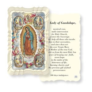 Our Lady of Guadalupe-Mystical Rose Embossed Linen Prayer Card (Pack of 50)