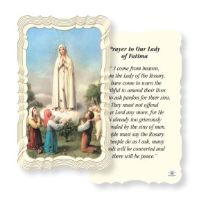 Our Lady of Fatima Embossed Linen Prayer Card (Pack of 50)