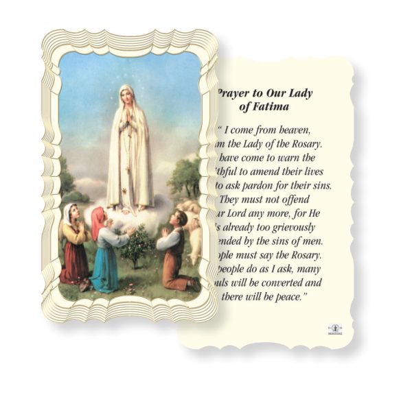 Our Lady of Fatima Embossed Linen Prayer Card (Pack of 50)