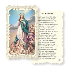 Lovely Lady Dressed in Blue Embossed Linen Prayer Card (Pack of 50)