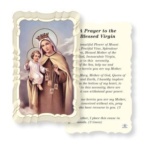 Our Lady of Mount Carmel Embossed Linen Prayer Card (Pack of 50)