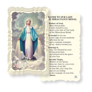 Our Lady of the Miraculous Medal Embossed Linen Prayer Card (Pack of 50)