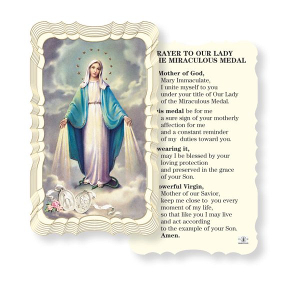 Our Lady of the Miraculous Medal Embossed Linen Prayer Card (Pack of 50)