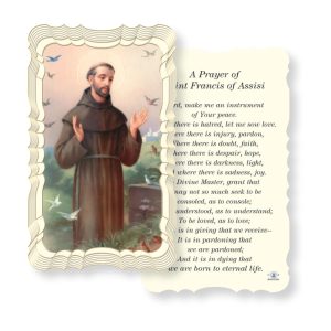 Saint Francis of Assisi Embossed Linen Prayer Card (Pack of 50)