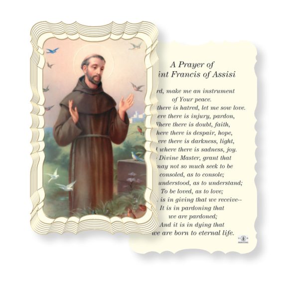 Saint Francis of Assisi Embossed Linen Prayer Card (Pack of 50)