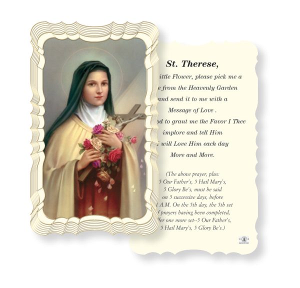 Saint Therese-Pick Me a Rose Embossed Linen Prayer Card (Pack of 50)