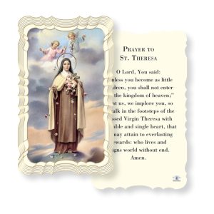 Saint Therese Embossed Linen Prayer Card (Pack of 50)