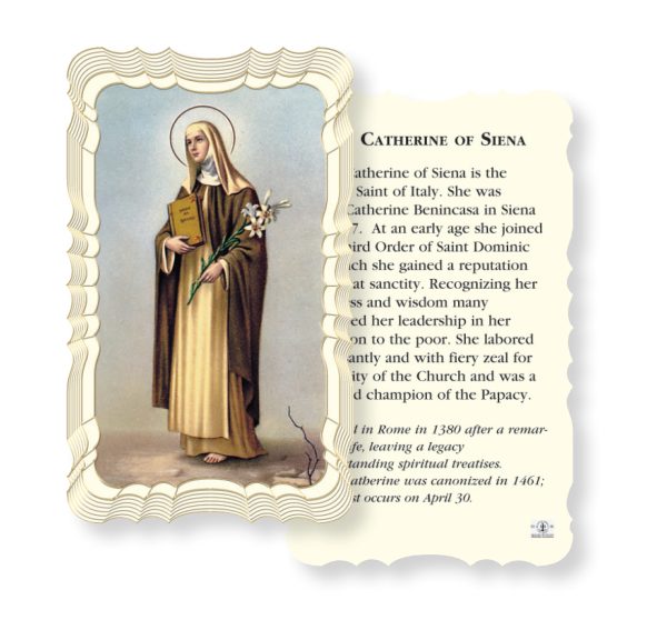 Saint Catherine of Siena Embossed Linen Prayer Card (Pack of 50)