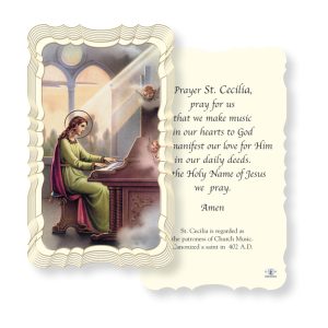 Saint Cecilia Embossed Linen Prayer Card (Pack of 50)