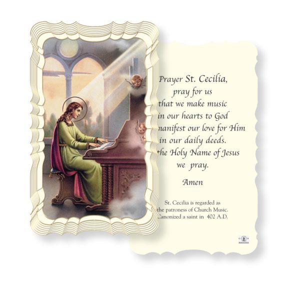 Saint Cecilia Embossed Linen Prayer Card (Pack of 50)