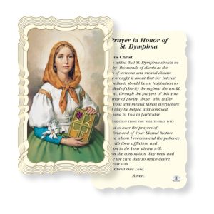 Saint Dymphna Embossed Linen Prayer Card (Pack of 50)