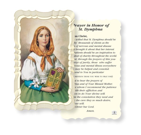 Saint Dymphna Embossed Linen Prayer Card (Pack of 50)