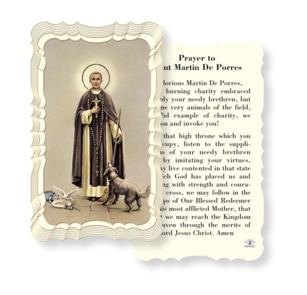 Saint Martin de Porres Embossed Linen Prayer Card (Pack of 50)
