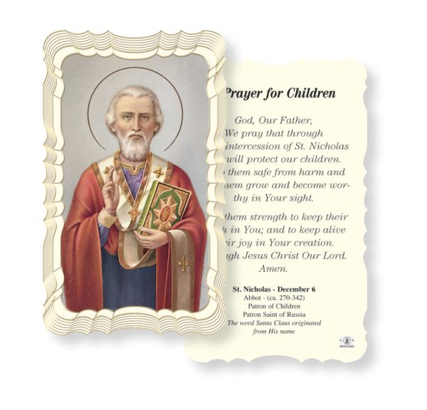 Saint Nicholas-Prayer for Children Embossed Linen Prayer Card (Pack of 50)